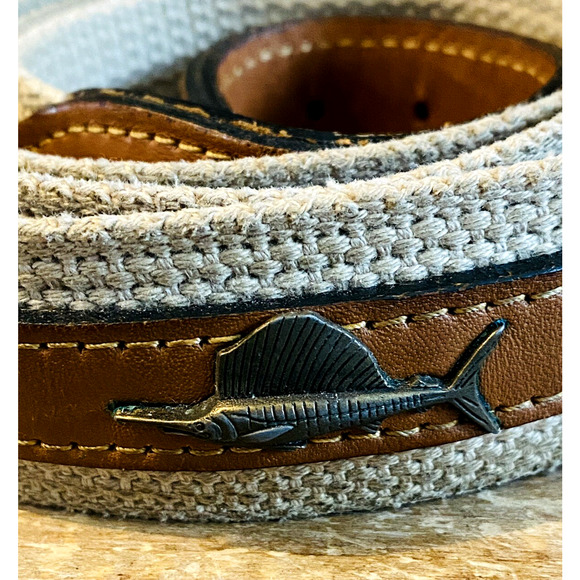 Zep-Pro Metal Sailfish Leather and Woven Canvas Belt Size 42 - Picture 4 of 12